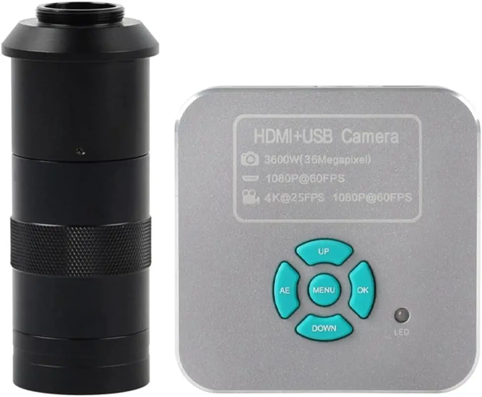 顕微鏡 36MP 4K 1080p 60fps USBデジタル産業ビデオ顕微鏡カメラCマウント(With 100X Lens)